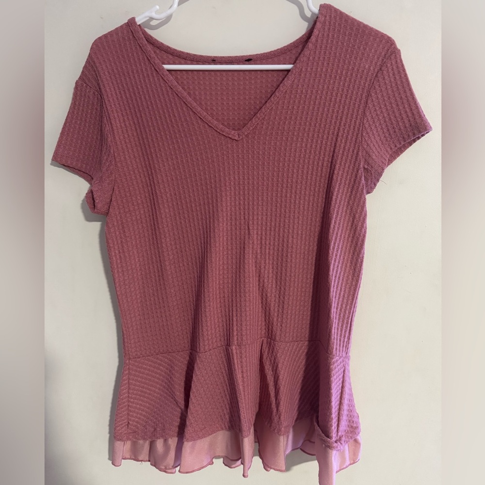 Pink V-Neck Textured Women's Top